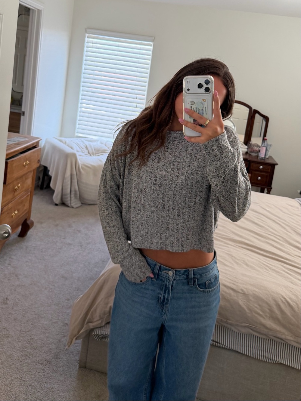 Cotton On Heather Gray Cropped Cable-Knit Sweater